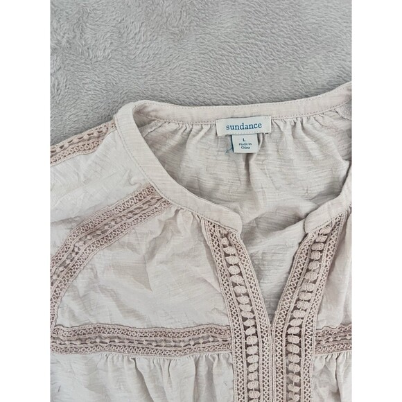 Sundance Catalog Beige Blouse Top Womens L Lace Boho Casual Beach Vacation - Picture 3 of 8